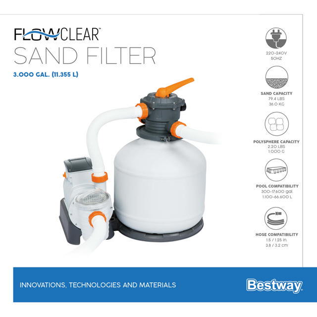 BESTWAY 58486 FLOWCLEAR SAND PUMP 3000GAL