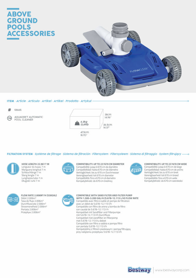 BESTWAY 58665 FLOWCLEAR AUTO POOL CLEANER