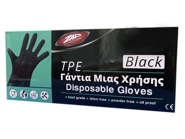 ZAP TPE DISPOSABLE GLOVES BLACK XLARGE 100PCS