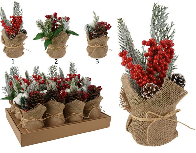 XMAS PINECONE IN POT 20CM 3 ASSORTED DESIGNS