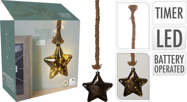 ROPE GLASS STAR 18CM 15LED WARM WHITE