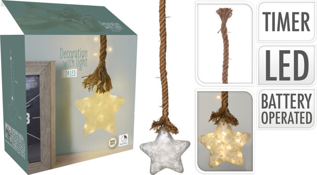 ROPE GLASS STAR 18CM 15LED WARM WHITE