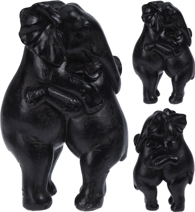 ELEPHANTS HUGGING BLACK 16CM