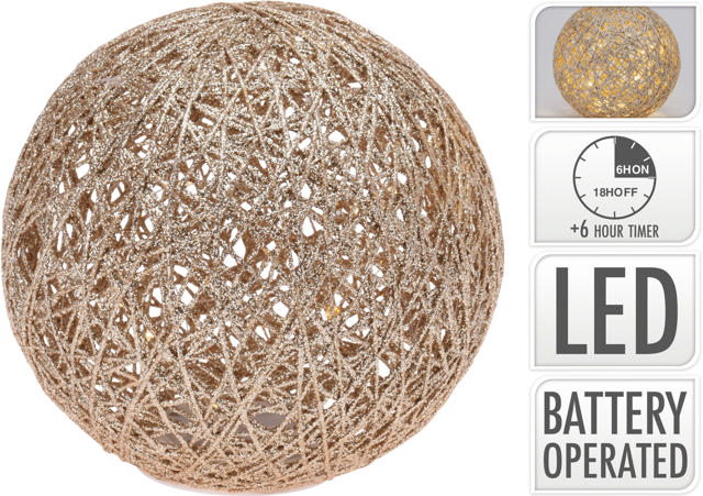 BALl 20LED 20CM GOLD WITH GLITTER