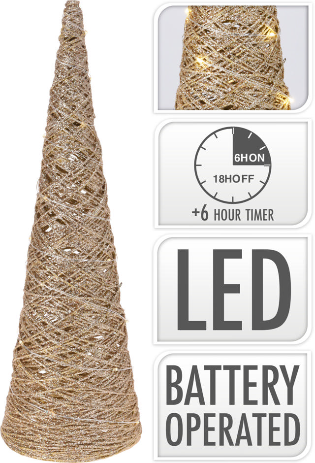 CONE 20LED 40CM GOLD GLITTER