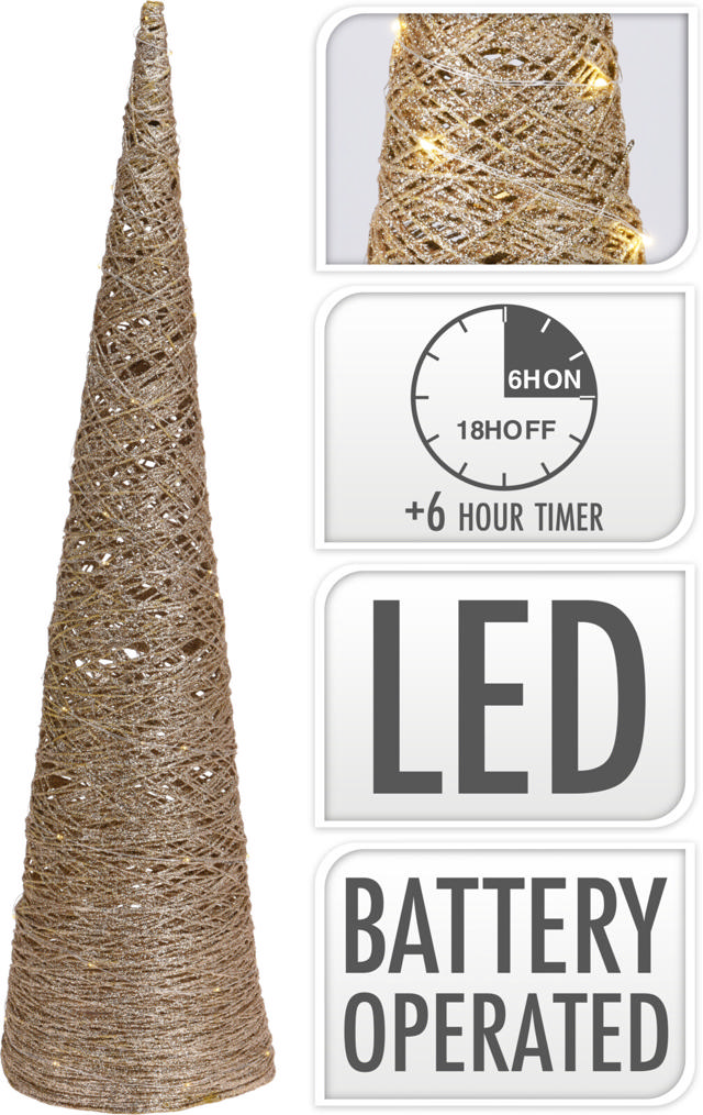 CONE 40LED 80CM GOLD GLITTER