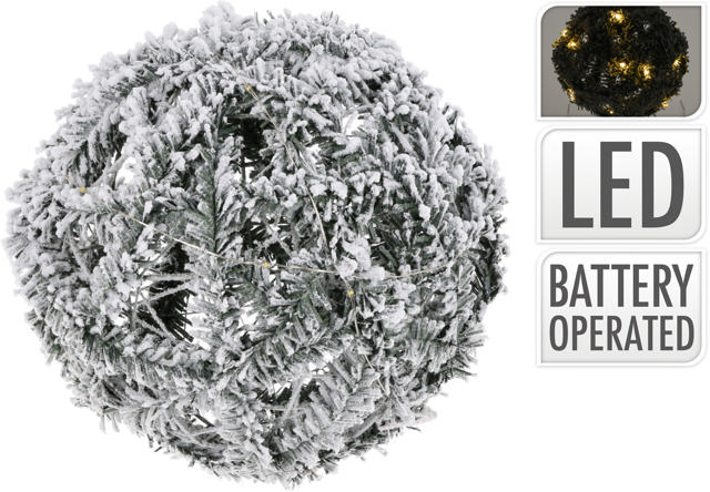 BALL 20LED 20CM ROTAN WITH SNOW