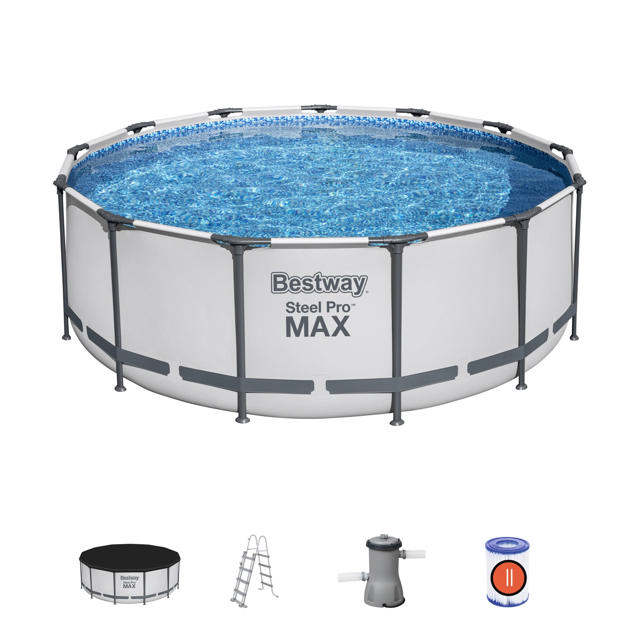 BESTWAY 5618W STEEL PRO MAX  ΣΤΡΟΓΓΥΛΗ ΠΙΣΙΝΑ ΜΕ ΠΛΑΙΣΙΟ 396X122CM ΓΚΡΙ