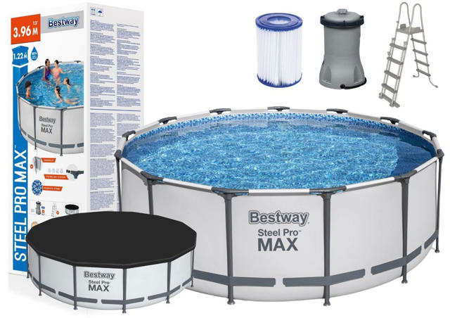 BESTWAY 5618W STEEL PRO MAX  ΣΤΡΟΓΓΥΛΗ ΠΙΣΙΝΑ ΜΕ ΠΛΑΙΣΙΟ 396X122CM ΓΚΡΙ