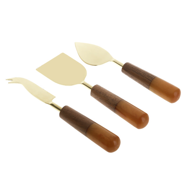 CHEESE SERVER BROWN/GOLD SET 3PCS