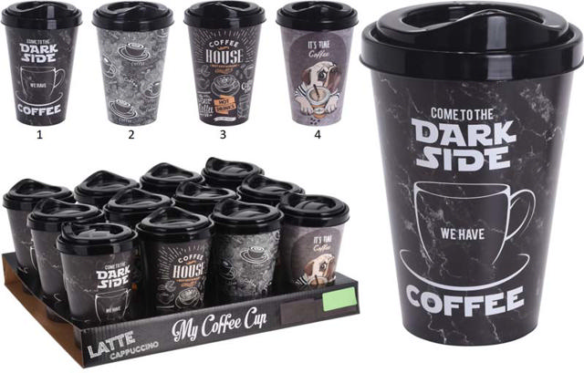 COFFEE CUP PP 400ML 4 ASSORTED DESIGNS