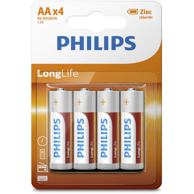 PHILIPS LONG LIFE BATTERIES AA 4PCS