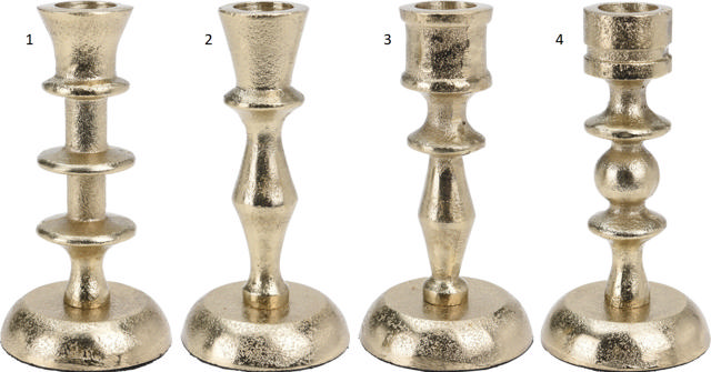 CANDLE HOLDER ALUMINIUM 13CM 4 ASSORTED DESIGNS