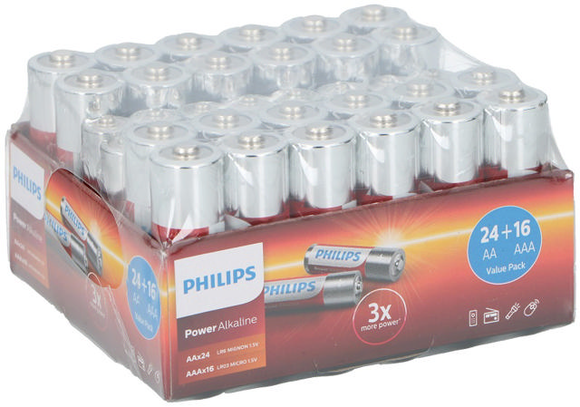 PHILIPS ALKALINE BATTERIES AA-24 & AAA-16