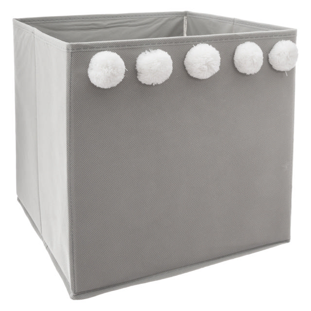 POMPOM GREY STORAGE BOX 29X29X29CM