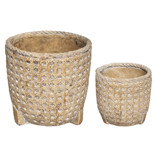 CEMENT POT CANE NATURAL SET 2PCS