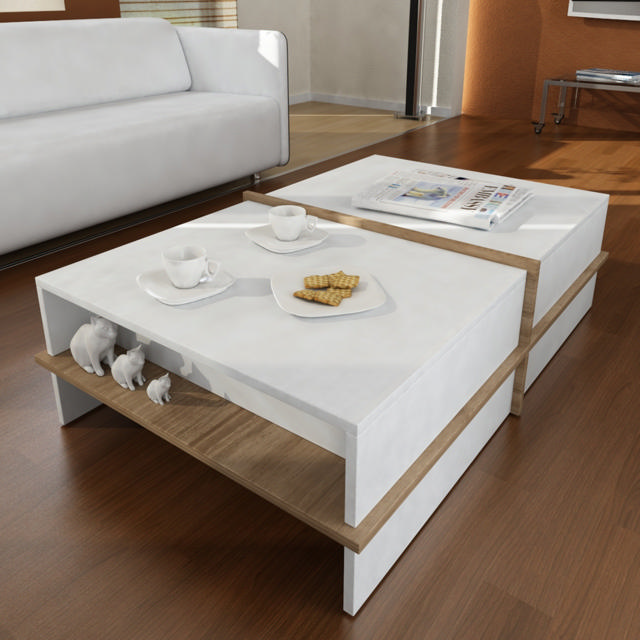 COFFEE TABLE 90X60X35CM WHITE/WALNUT 90X60X35YCM