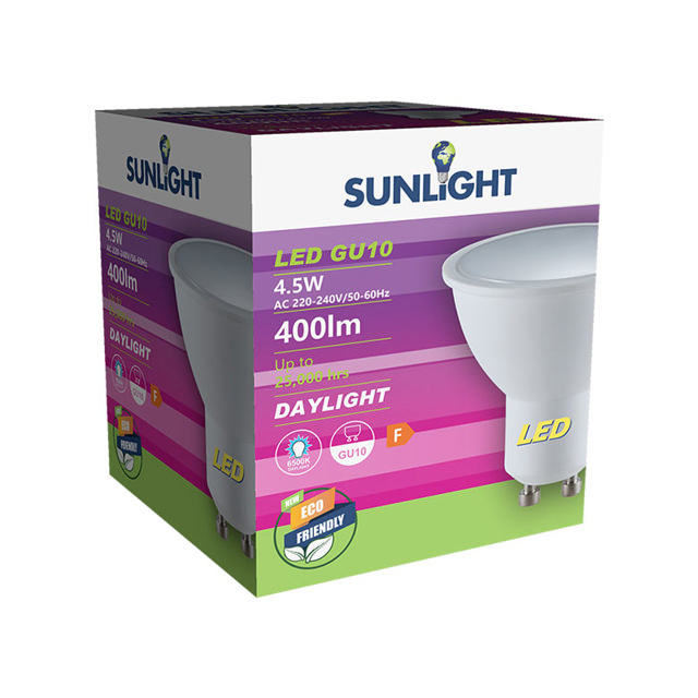 SUNLIGHT LED 4.5W ΛΑΜΠΤΗΡΑΣ GU10 400LM 6500K 120° FROSTED