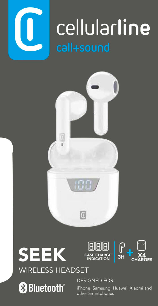 CELLULAR LINE SEEK BLUETOOTH EARPHONES TWS UNIVERSAL WHITE