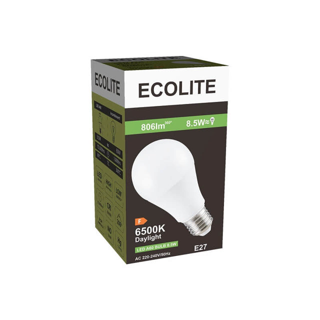 ECOLIGHT LED 8.5W ΛΑΜΠΤΗΡΑΣ E27 A60 806LM 6500K FROSTED