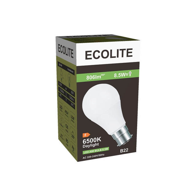 ECOLIGHT LED 8.5W ΛΑΜΠΤΗΡΑΣ B22 A60 806LM 6500K FROSTED