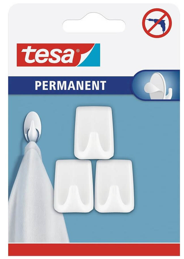 TESA 3PCS PERMANENT SET HOOK WHITE S