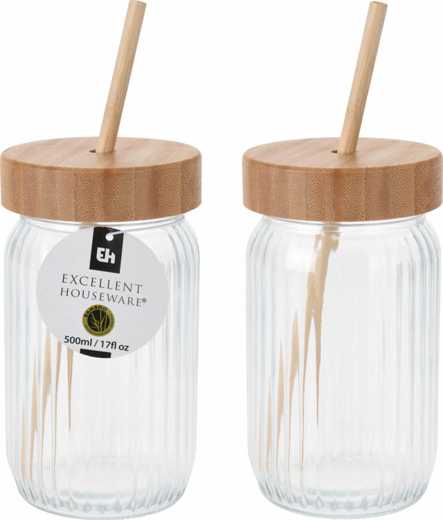 DRINKING GLASS 500ML BAMBOO LID 1PCS