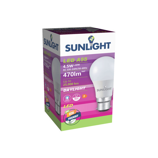 SUNLIGHT LED 4.5W A55 LAMP B22 470LM 6500K FROSTED