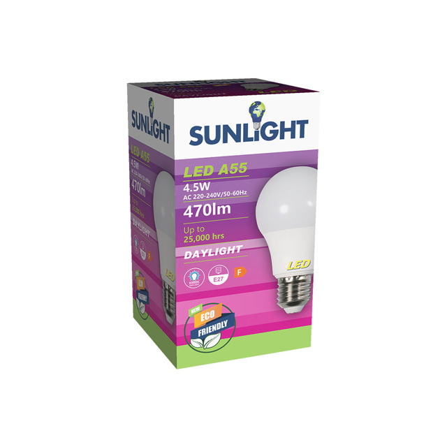 SUNLIGHT LED 4.5W A55 LAMP E27 470LM 6500K FROSTED