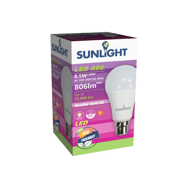 SUNLIGHT LED 8.5W A60 ΛΑΜΠΤΗΡΑΣ B22 806LM 3000K FROSTED