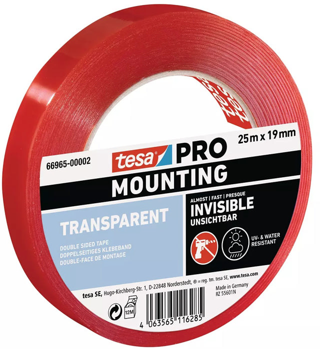 TESA PRO DOUBLE-FACE TAPE TRANSPARENT 0,2mm 25Mx19mm