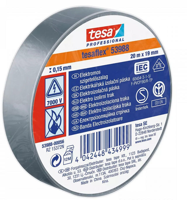 TESA ΤΑΙΝΙΑ ΗΛΕΚΤΡΟΛΟΓΟΥ 20Mx19mm ΓΚΡΙ IEC60454