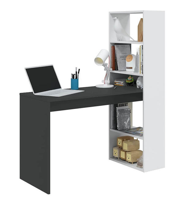 FORES DUPLO DESK WITH BOOKCASE BLACK/ WHITE 144X120X53CM