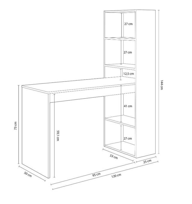 FORES DUPLO DESK WITH BOOKCASE BLACK/ WHITE 144X120X53CM