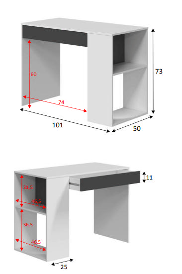 MASSTER CORNER DESK WHITE/ BLACK 73X101X50CM