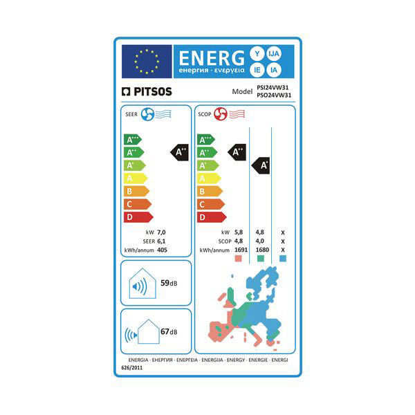 PITSOS FIVI PSI24VW31 ΚΛΙΜΑΤΙΣΤΙΚΟ INVERTER 24000BTU COOLING A++/ HEATING A+++