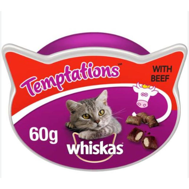 WHISKAS TEMPTATIONS CAT TREATS BEEF 60G