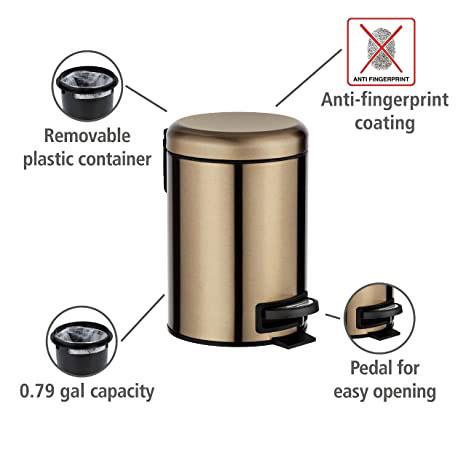 WENKO PEDAL BIN LEMAN 3L METALLIC COPPER