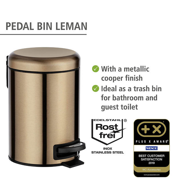 WENKO PEDAL BIN LEMAN 3L METALLIC COPPER