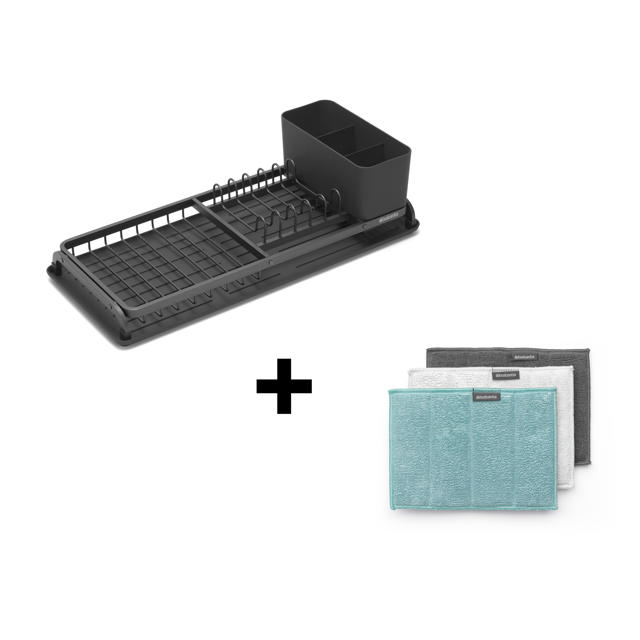 BRABANTIA DISH DRYING RACK COMPACT DARK GREY WITH 3 PADS 20X46.3X12.6CM