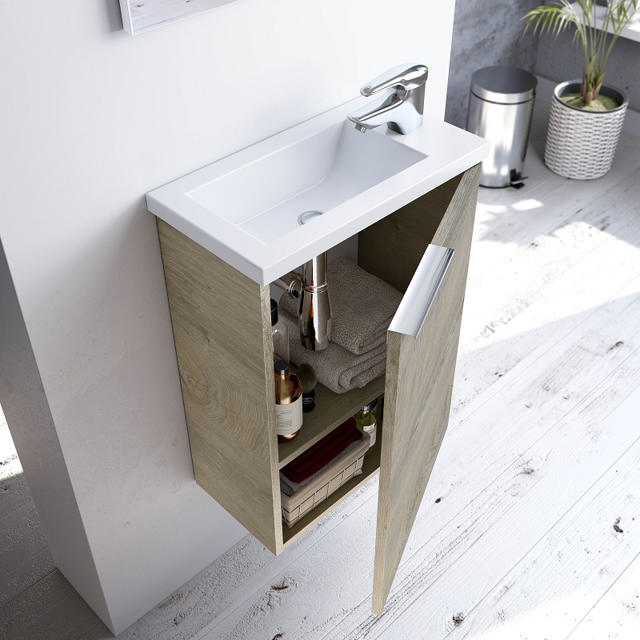 FORES CABINET 1 DOOR+MIRROR+SINK 40X22X58CM WOODEN