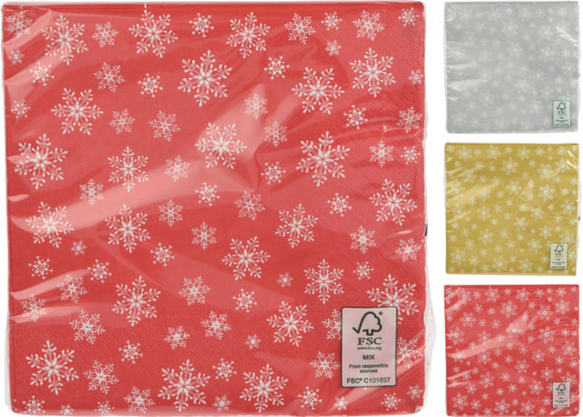 XMAS NAPKINS 33X33CM 20PCS 3 COLORS