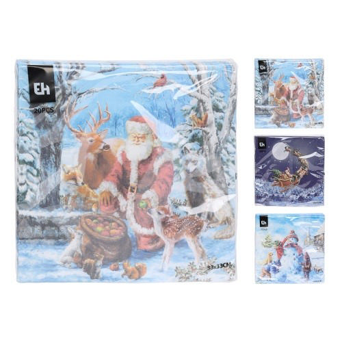 XMAS NAPKINS 33X33CM 20PCS 3 DESIGNS