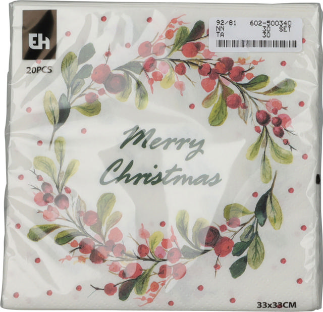 XMAS XNAPKINS 33X33CM 20PCS- WREATH DESIGN