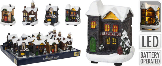 XMAS HOUSE 9CM POLYSTONE 4 DESIGNS