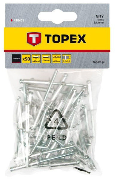 TOPEX 50PCS RIVETS 4.0 X 8MM 