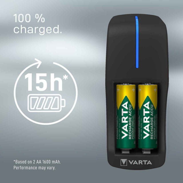 VARTA MINI CHARGER FOR 2AA/AAA ACCUS (INCL. 2X AA 2100MAH RECHARGEABLE BATTERIES)