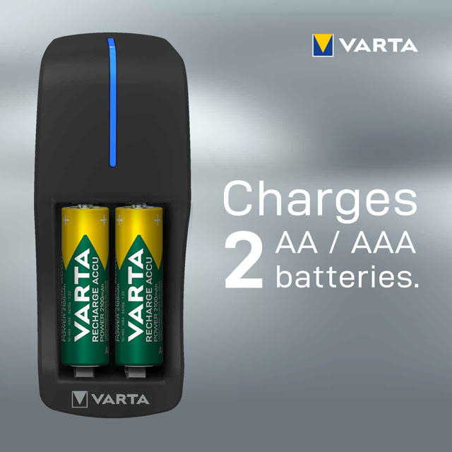 VARTA MINI CHARGER FOR 2AA/AAA ACCUS (INCL. 2X AA 2100MAH RECHARGEABLE BATTERIES)