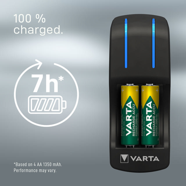 VARTA POCKET CHARGER FOR AA/AAA ACCUS (INCL. 4X AA 2100MAH + 2X AAA 800MAH RECHARGEABLE BATTERIES)