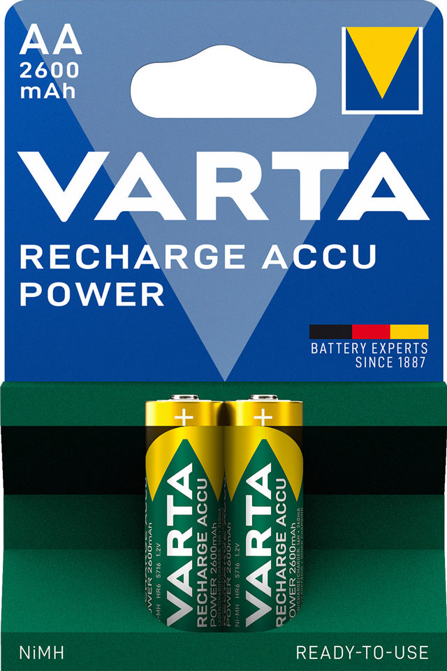 VARTA RECHARGE ACCU POWER PRE-CHARGED RECHARGEABLE BATTERIES AA 2-PACK 2600MAH